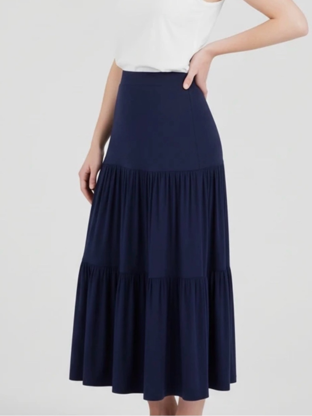 Women's Navy Tiered Maxi Skirt